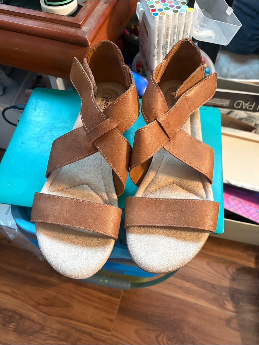 Mia Amore Brown Strappy Memory Foam Sandals